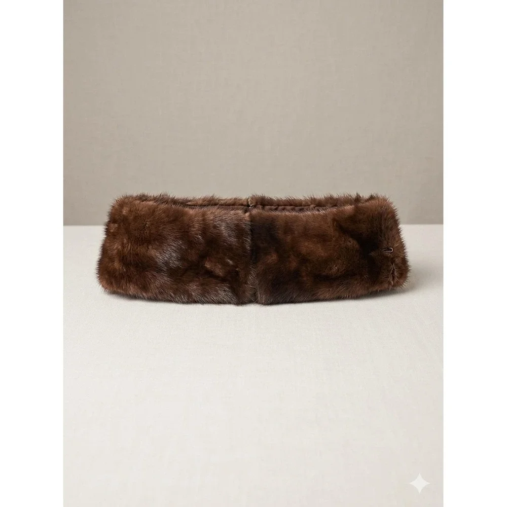 Vtg‎ Genuine Mink Fur Collar Mahogany Brown Detachable Wrap Scarf Trim Accessory